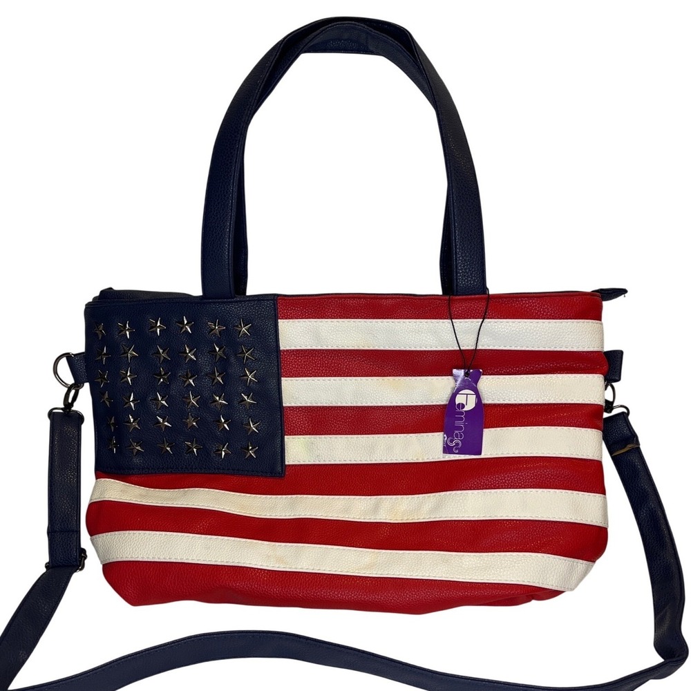 Feminas American Flag Tote Bag Stars Red White Blue Crossbody minor flaws